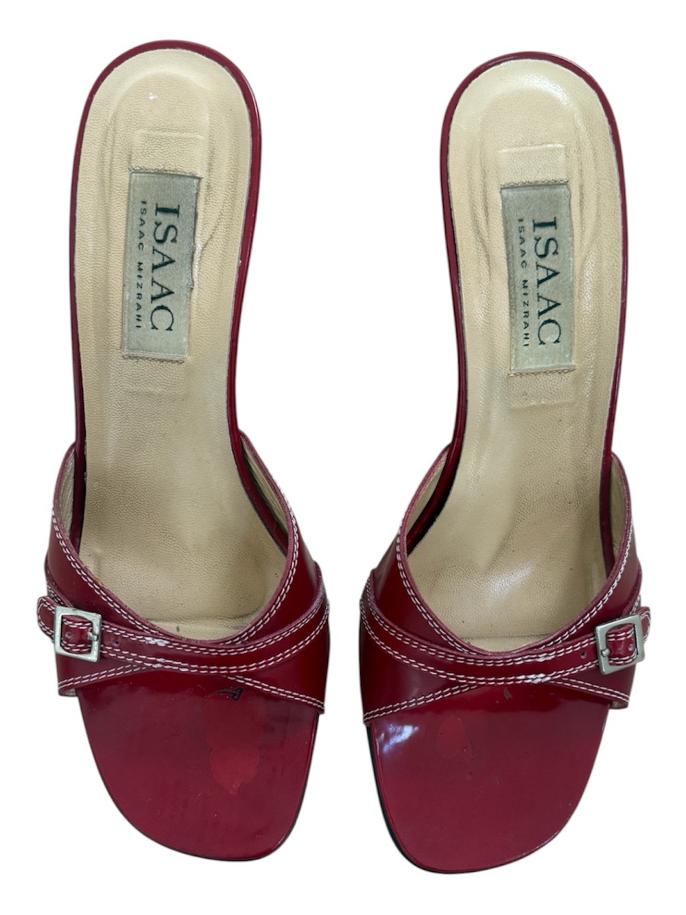 Vintage 90s Isaac Mizrahi Red Patent Leather Heeled Mules